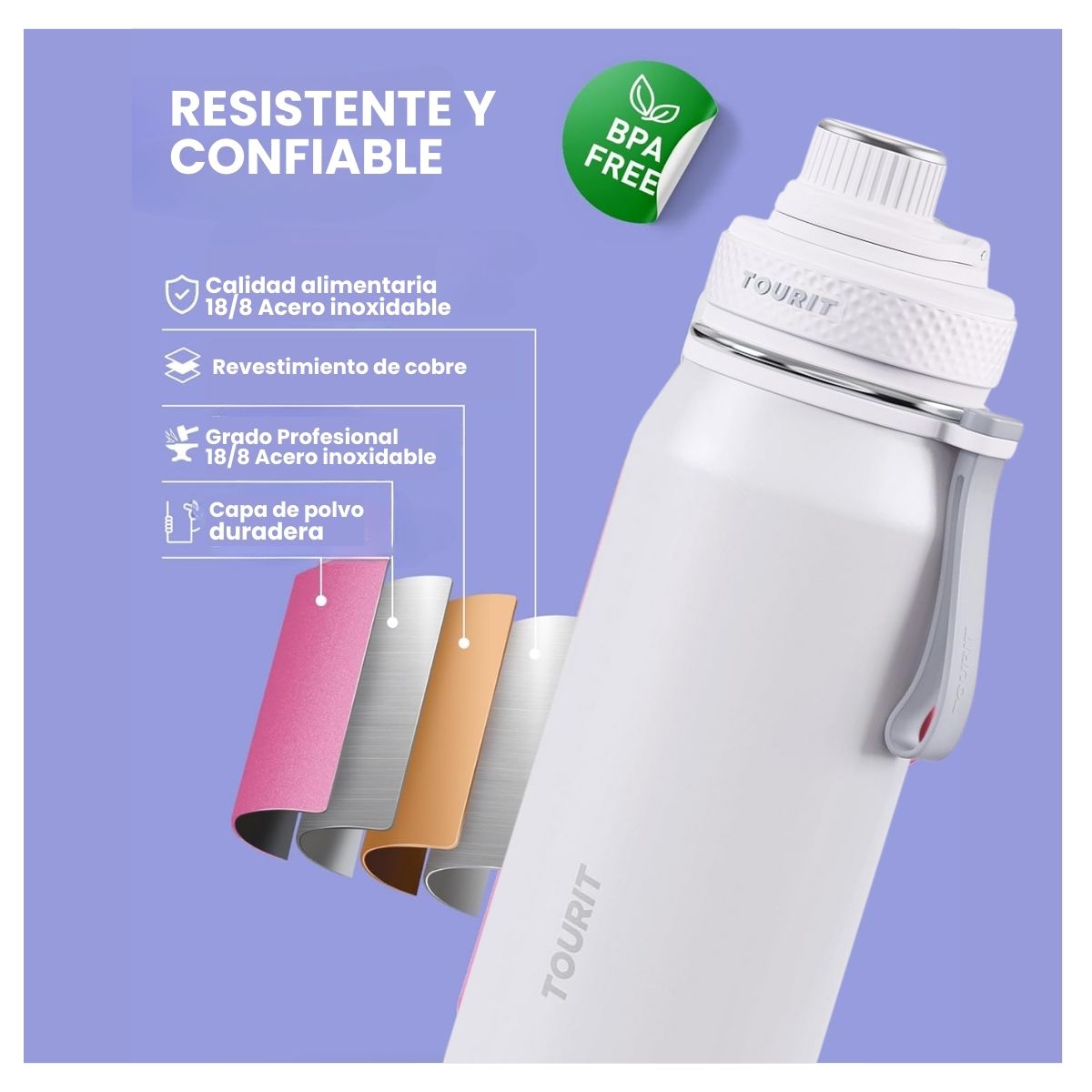 TOURIT BOTELLA DE AGUA TÉRMICA DEPORTIVA 32OZ - BLANCO - 4
