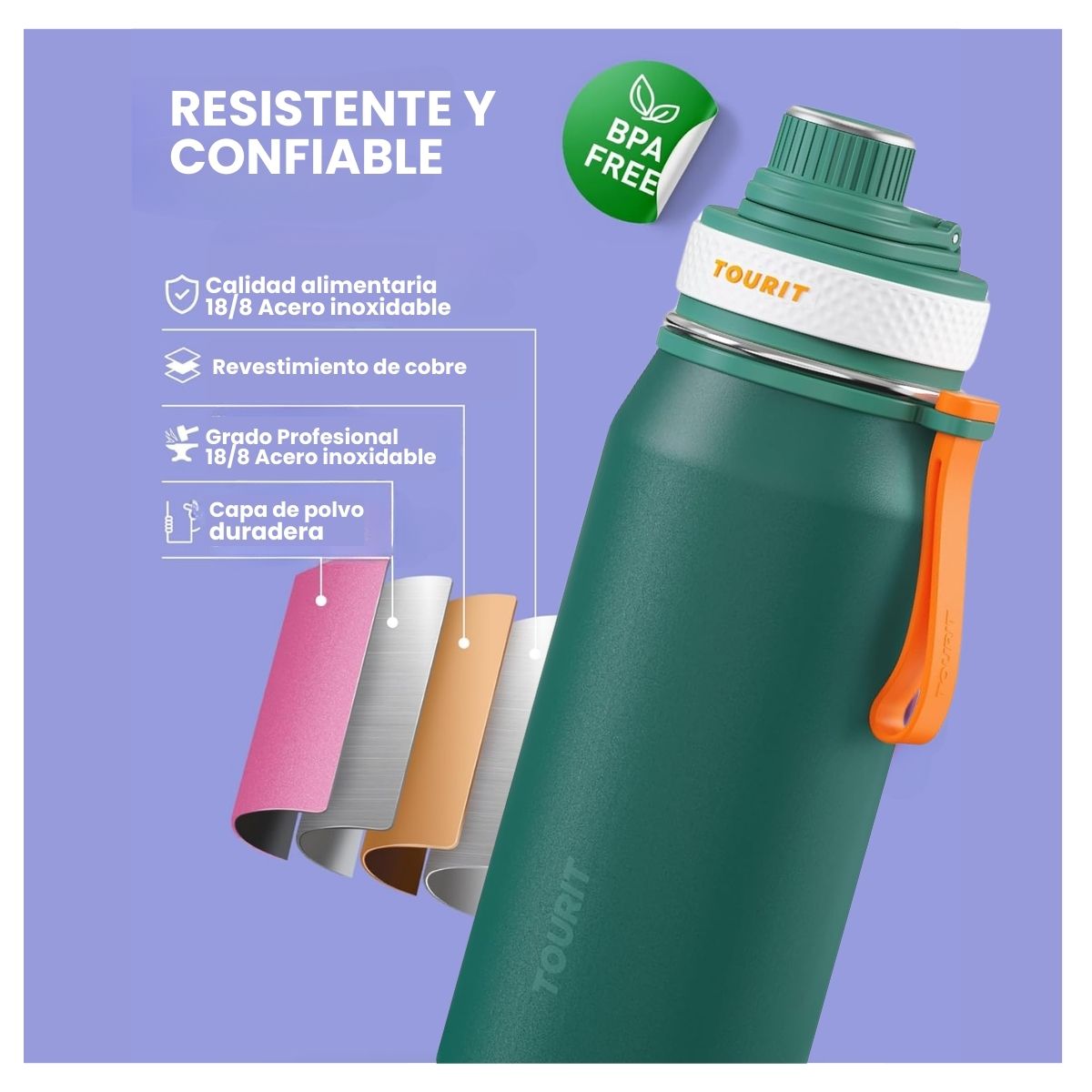 TOURIT BOTELLA DE AGUA TÉRMICA DEPORTIVA 32OZ - VERDE - 5