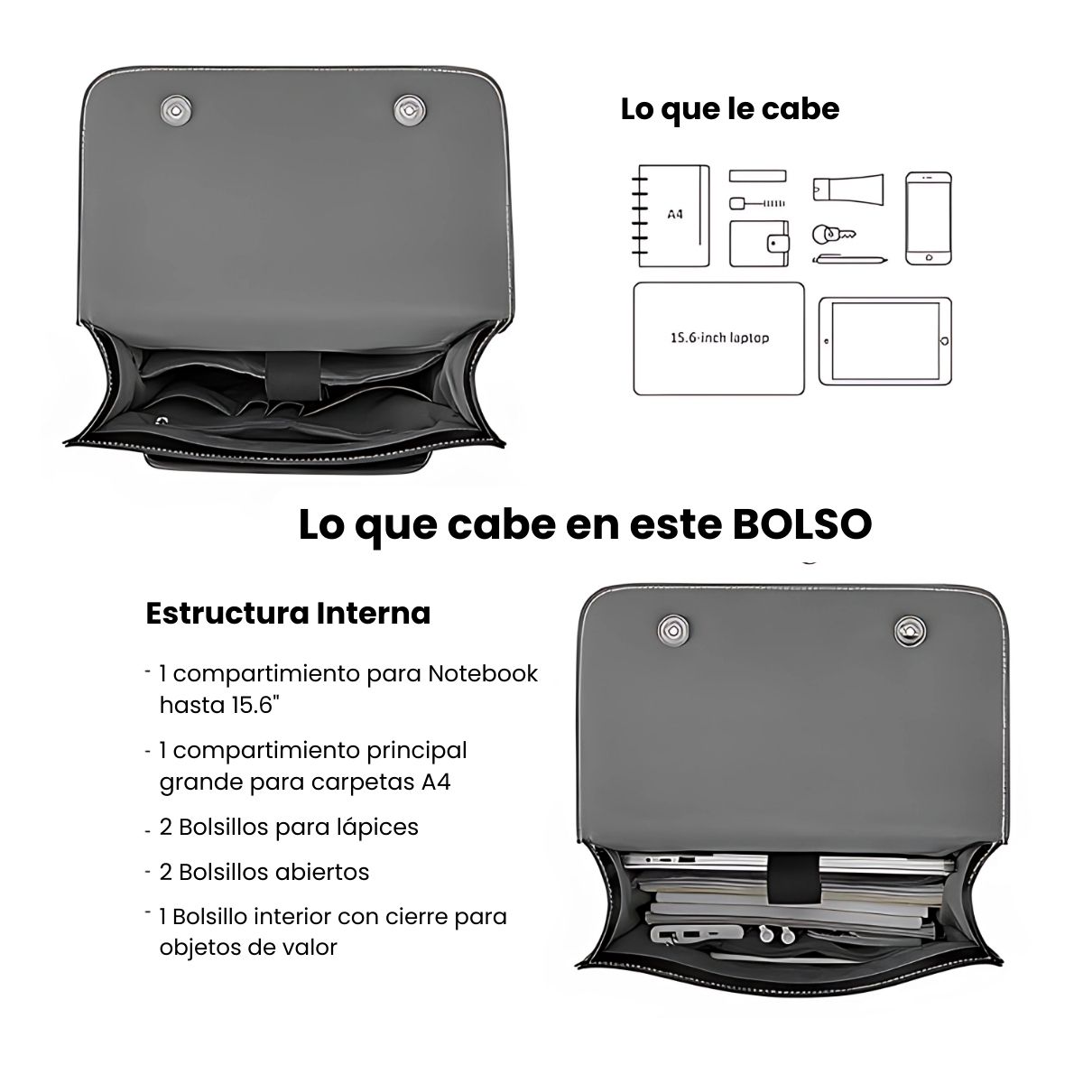 ECOSUSI MOCHILA VINTAGE CAMELLIA PARA NOTEBOOK 15,6' - NEGRO Y MARRÓN - 5