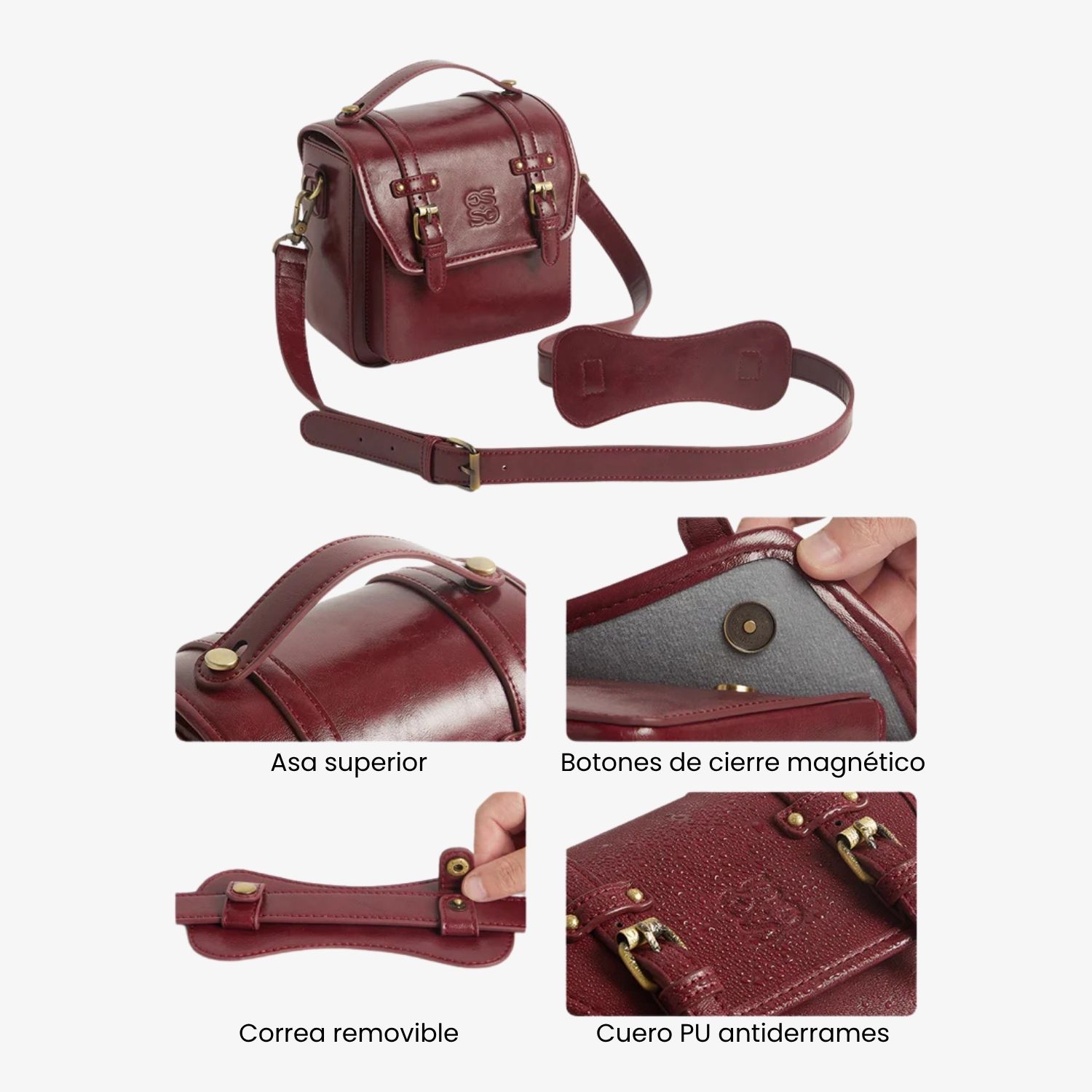 ECOSUSI BOLSO VINTAGE CLARA BANDOLERA PARA CAMARA COMPACTA ROJO ANGOLA - 5