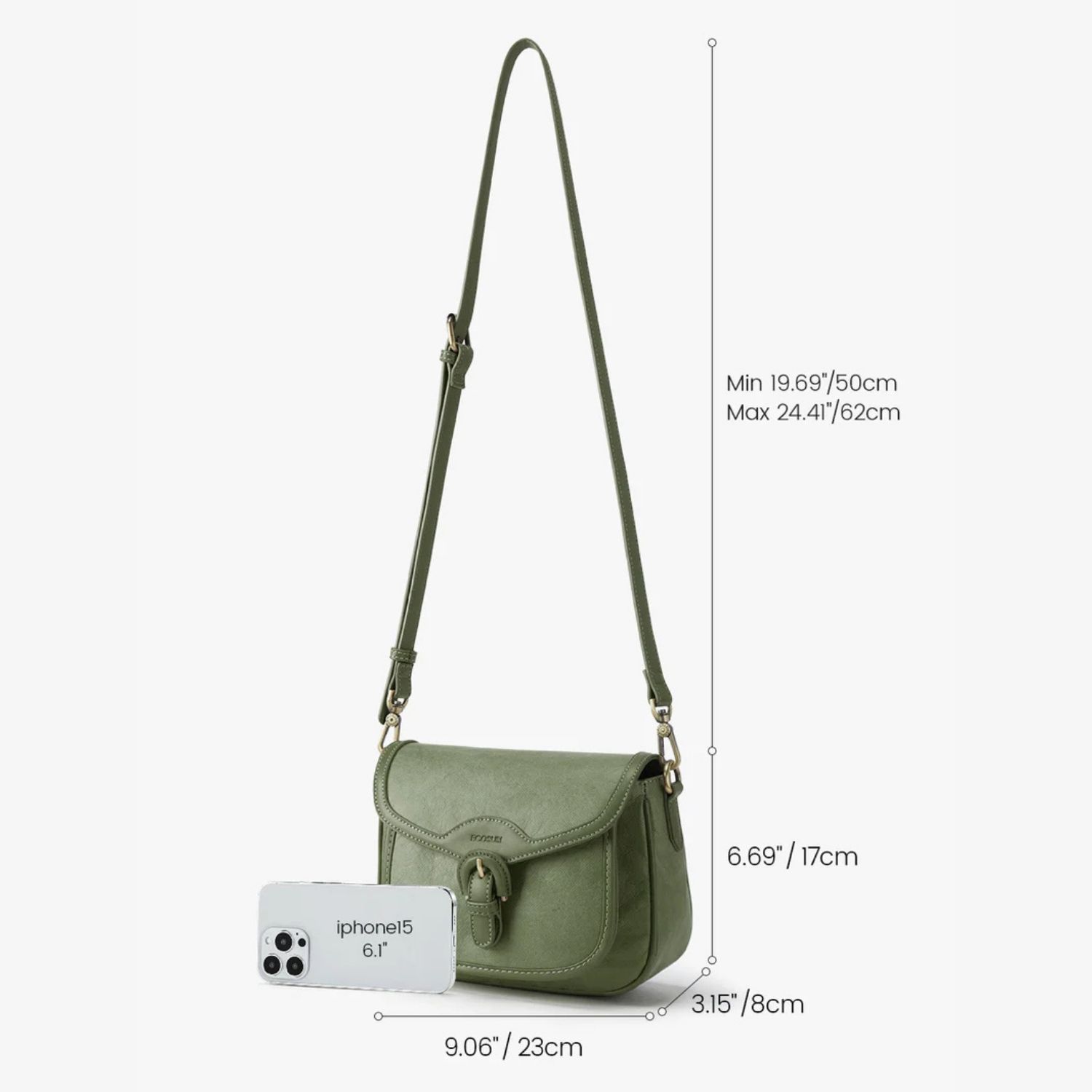 ECOSUSI CARTERA BANDOLERA EVELINA DE PAPEL LAVABLE ECOLOGICO VERDE OLIVO - 2