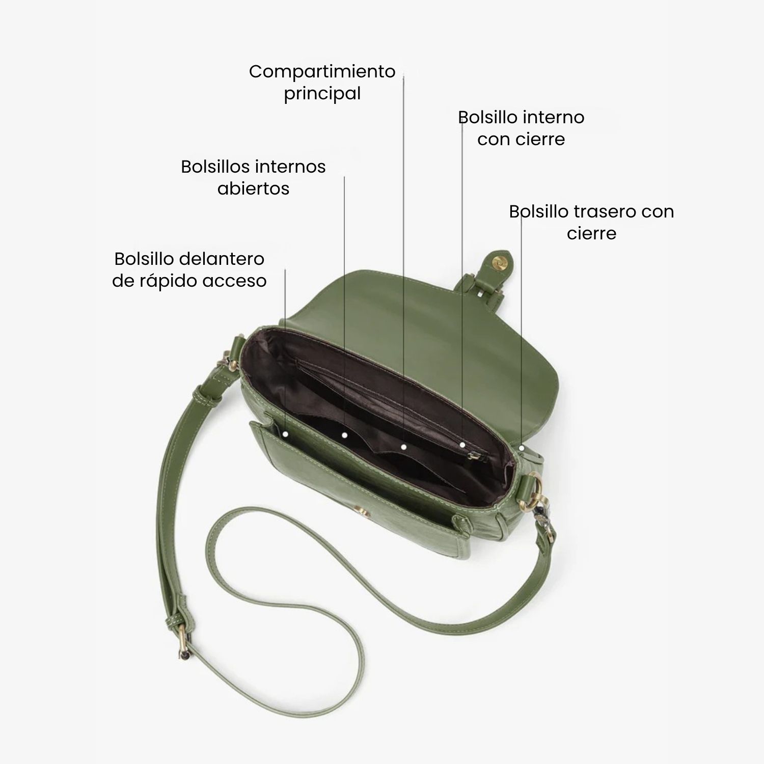 ECOSUSI CARTERA BANDOLERA EVELINA DE PAPEL LAVABLE ECOLOGICO VERDE OLIVO - 3