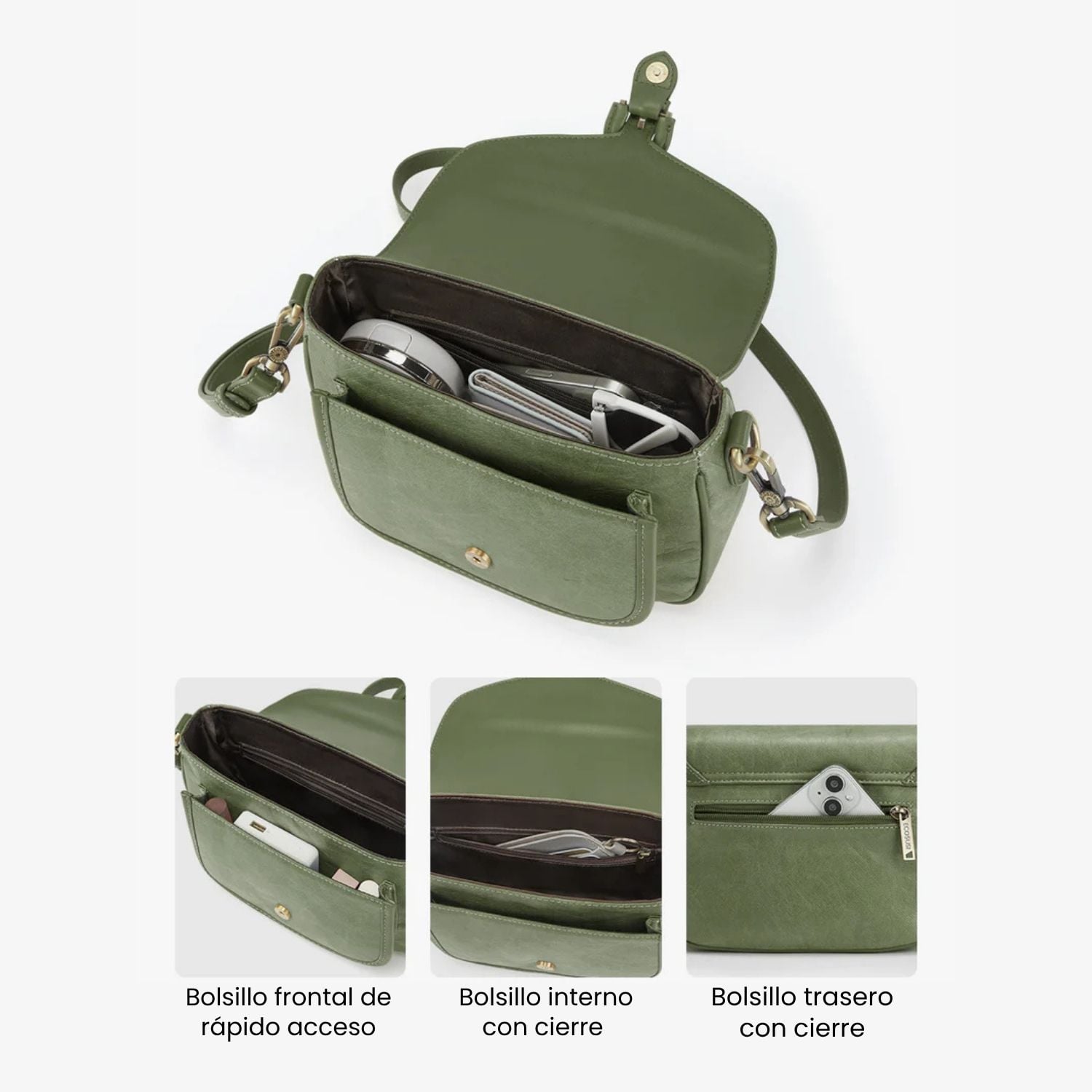 ECOSUSI CARTERA BANDOLERA EVELINA DE PAPEL LAVABLE ECOLOGICO VERDE OLIVO - 4