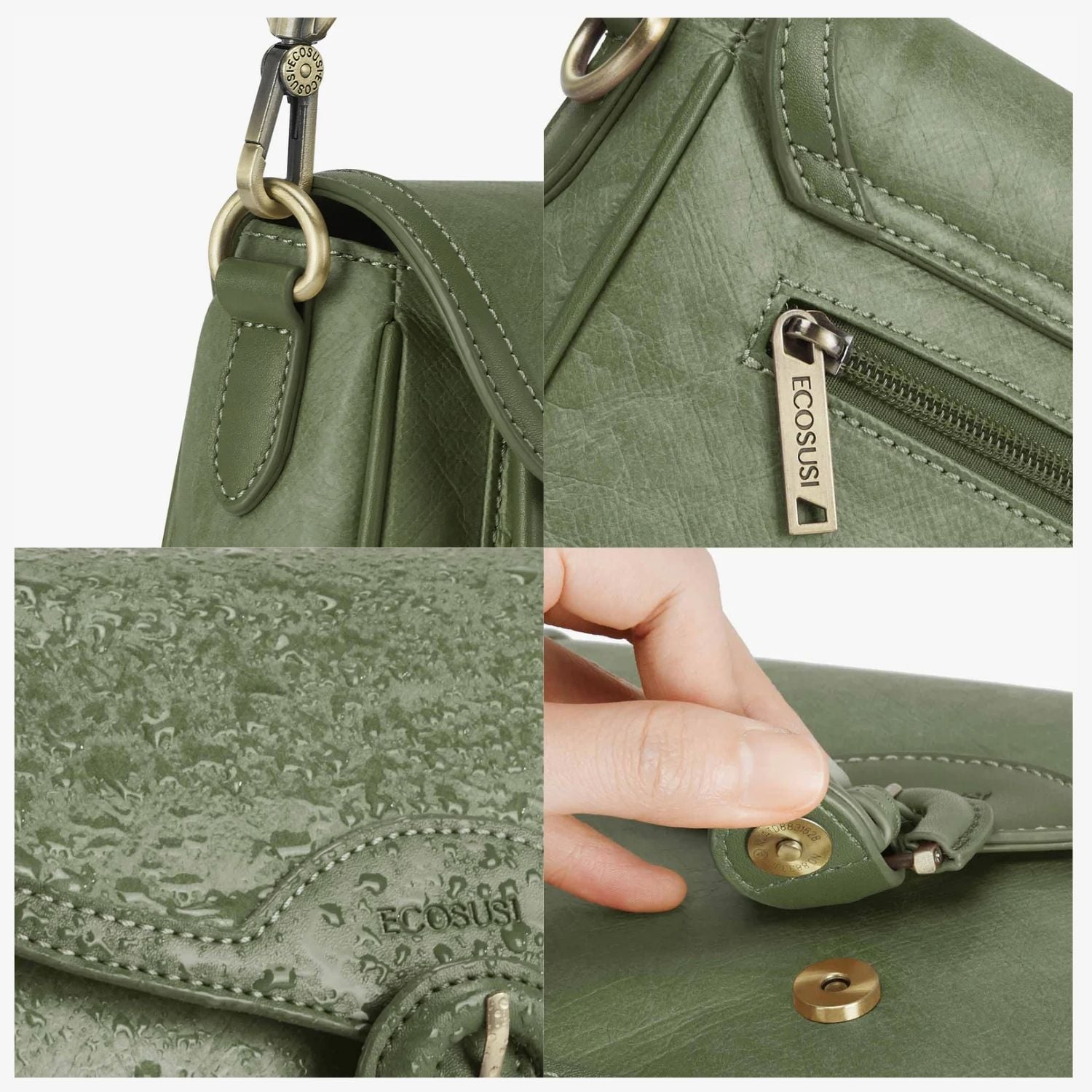 ECOSUSI CARTERA BANDOLERA EVELINA DE PAPEL LAVABLE ECOLOGICO VERDE OLIVO - 7