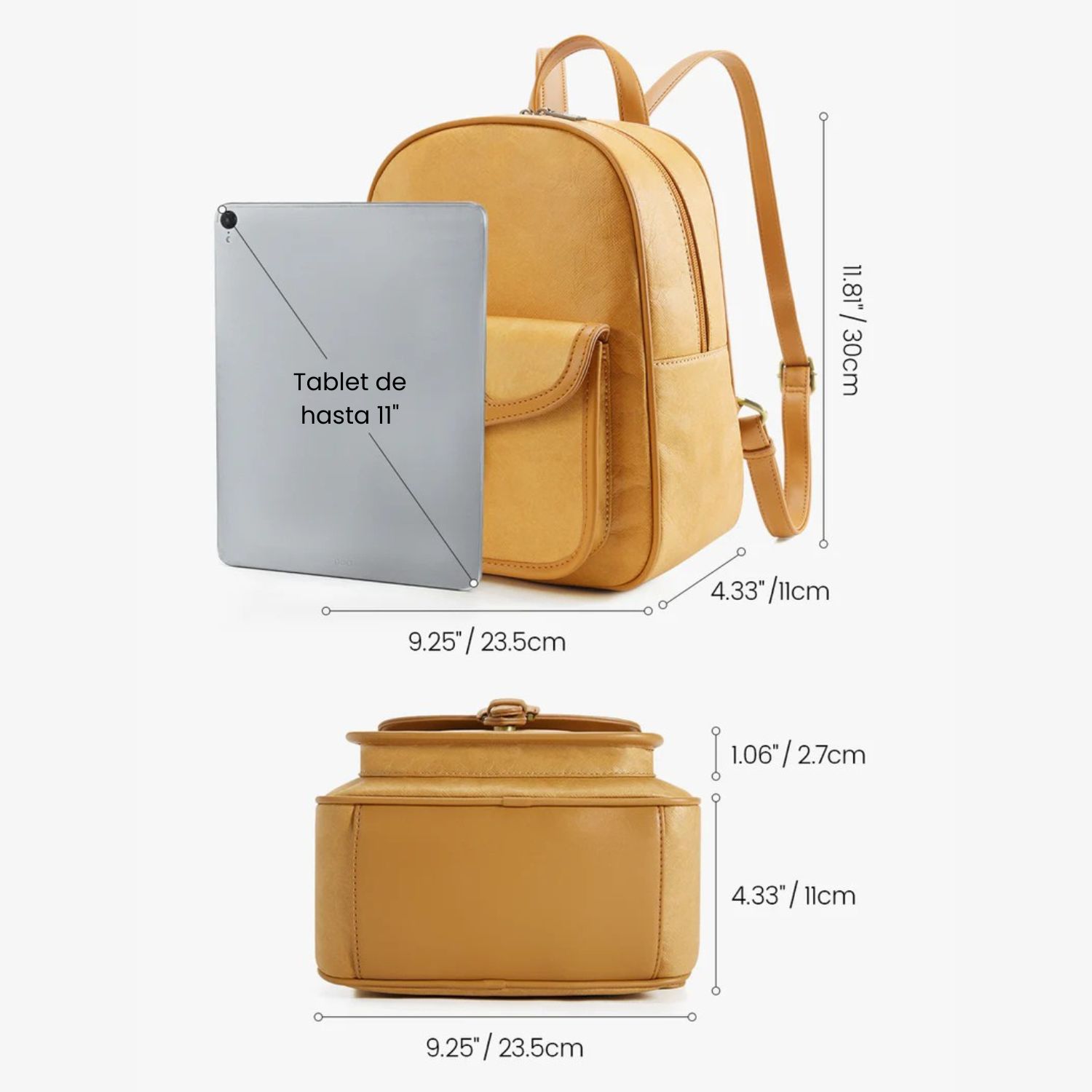 ECOSUSI MINI MOCHILA EVELINA DE PAPEL LAVABLE ECOLOGICO 11' AMBAR - 2