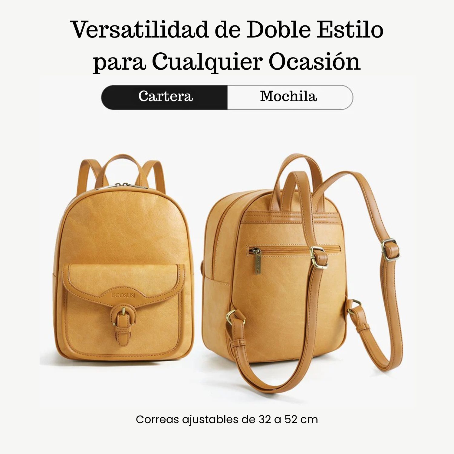 ECOSUSI MINI MOCHILA EVELINA DE PAPEL LAVABLE ECOLOGICO 11' AMBAR - 3