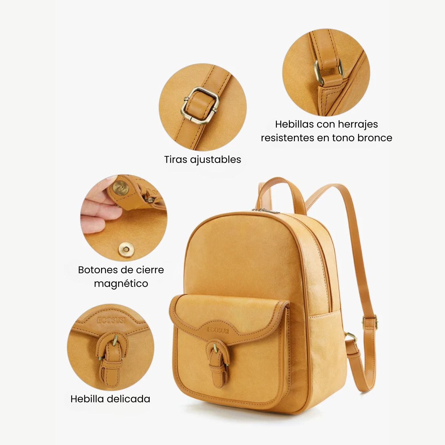 ECOSUSI MINI MOCHILA EVELINA DE PAPEL LAVABLE ECOLOGICO 11' AMBAR - 5