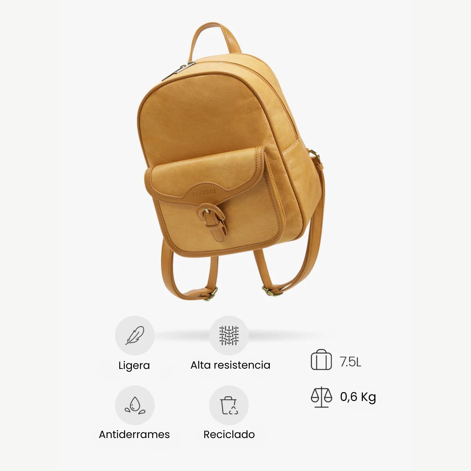 ECOSUSI MINI MOCHILA EVELINA DE PAPEL LAVABLE ECOLOGICO 11' AMBAR - 6