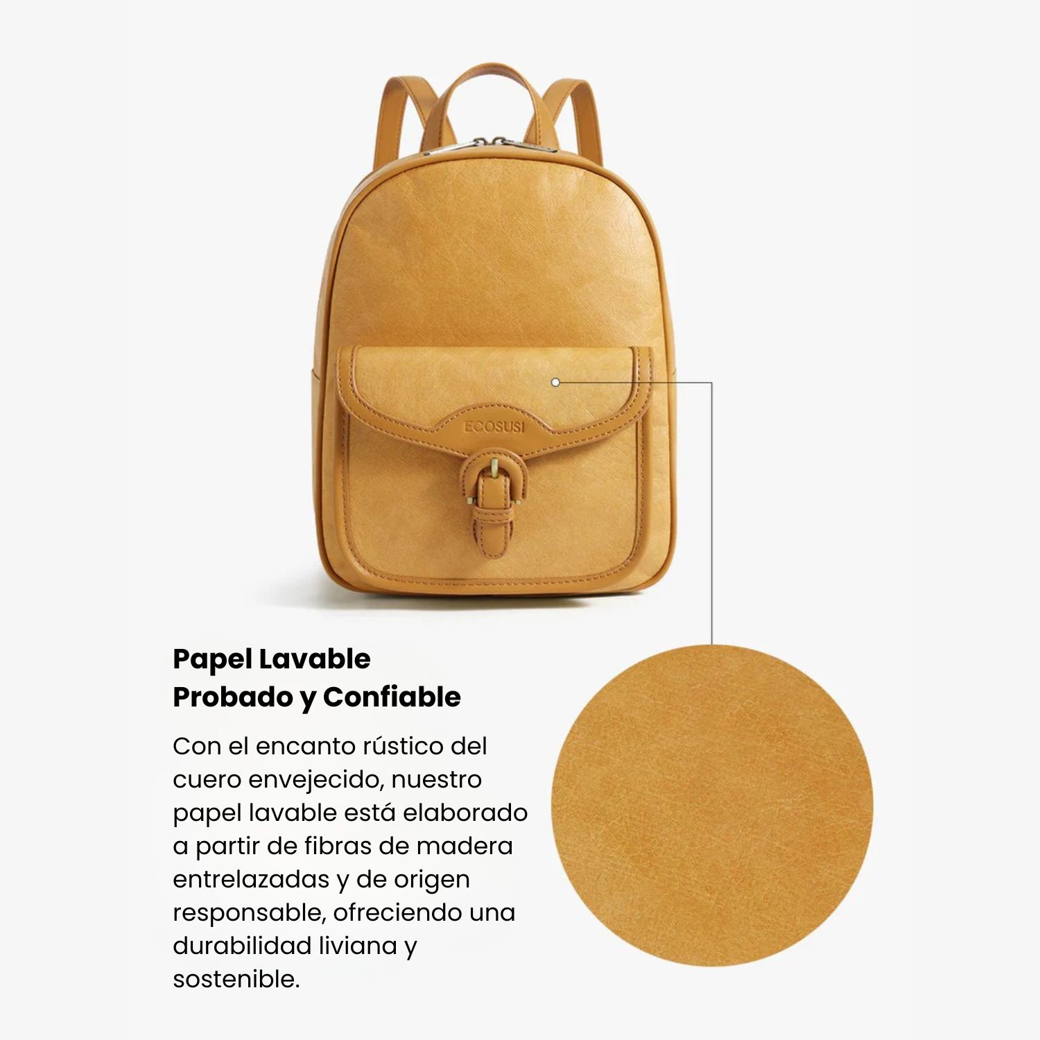 ECOSUSI MINI MOCHILA EVELINA DE PAPEL LAVABLE ECOLOGICO 11' AMBAR - 7