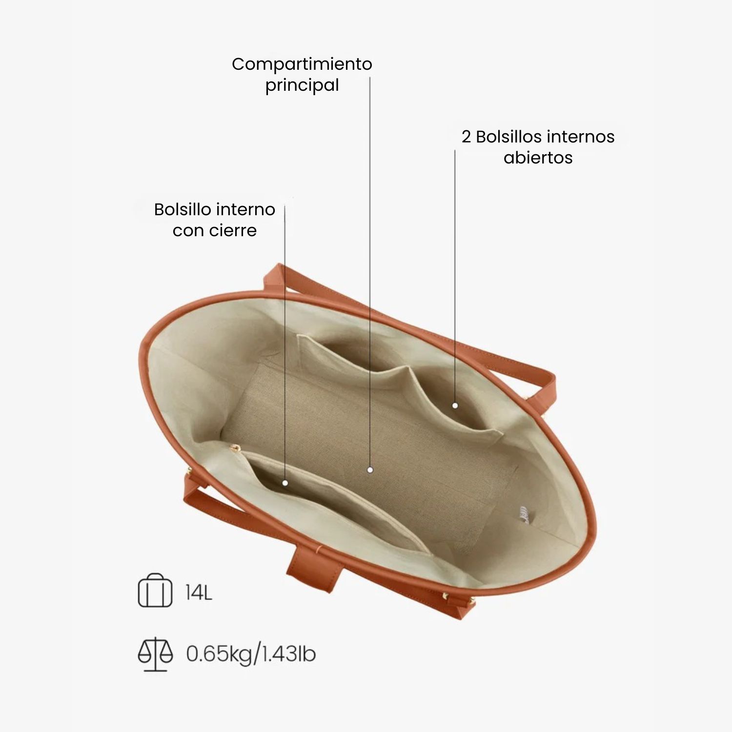 ECOSUSI CARTERA TOTE MARINA DE RAFIA NATURAL 14L PARA 14' MARRON - 3