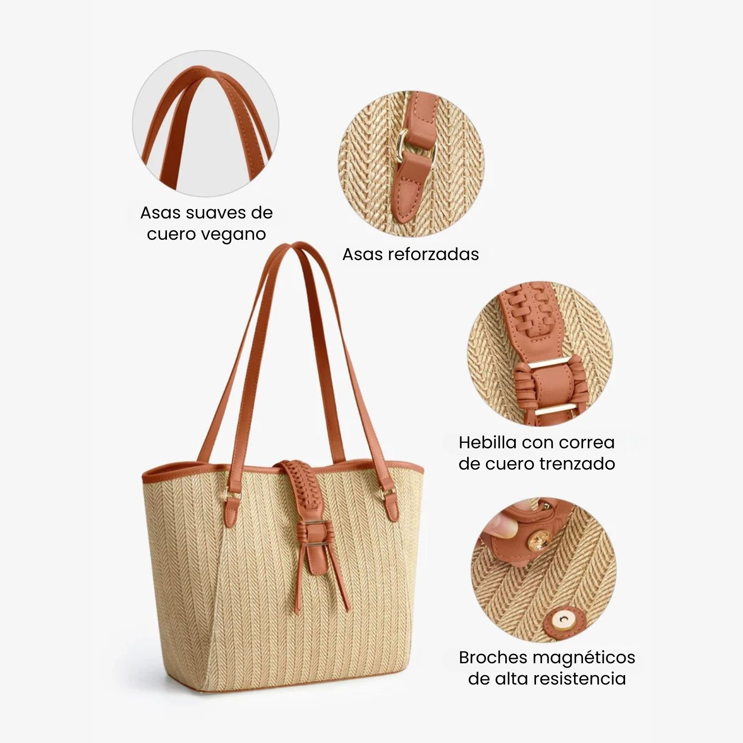 ECOSUSI CARTERA TOTE MARINA DE RAFIA NATURAL 14L PARA 14' MARRON - 4