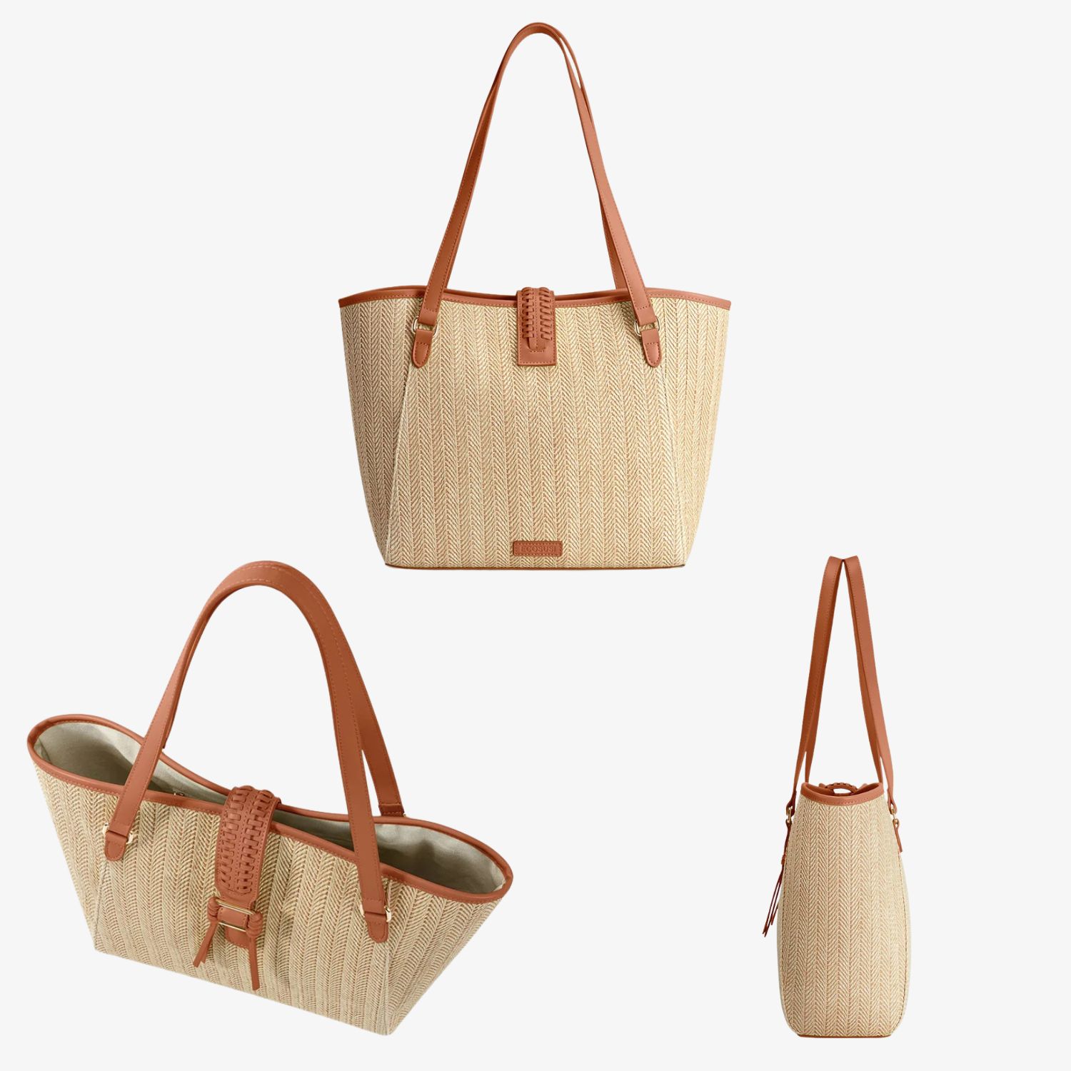 ECOSUSI CARTERA TOTE MARINA DE RAFIA NATURAL 14L PARA 14' MARRON - 7