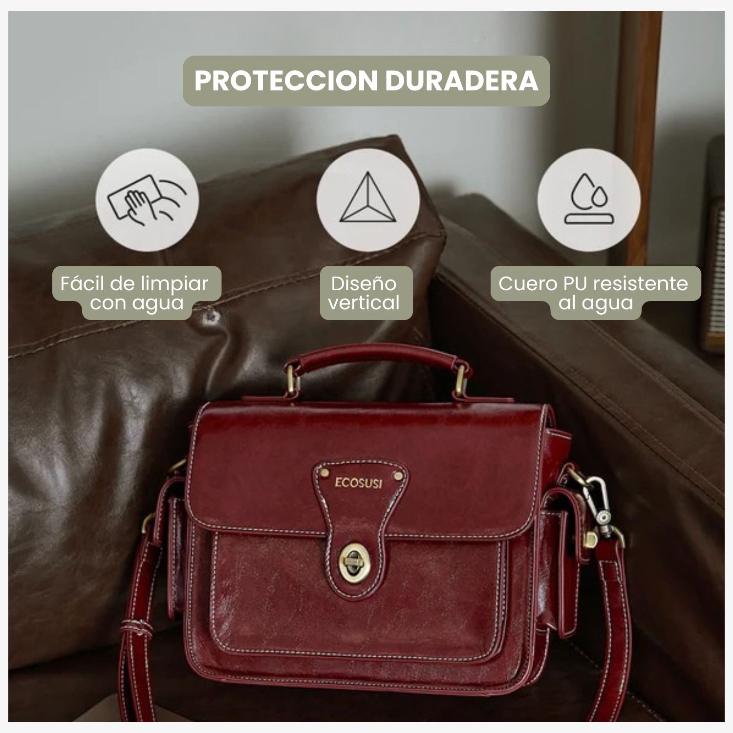 ECOSUSI BOLSO MENSAJERO ALISON DE CUERO VEGANO ROJO ANGOLA - 4