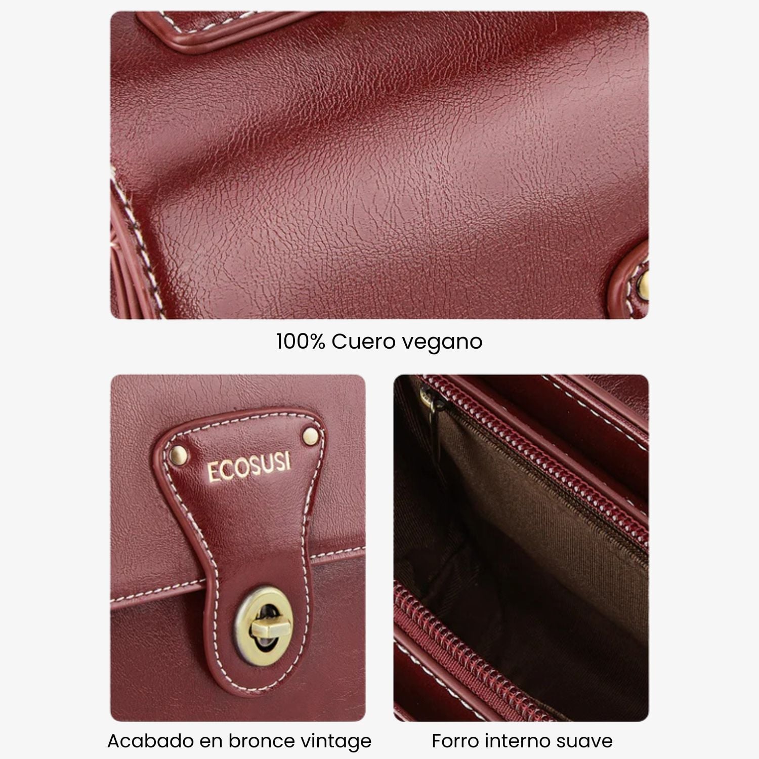 ECOSUSI BOLSO MENSAJERO ALISON DE CUERO VEGANO ROJO ANGOLA - 5