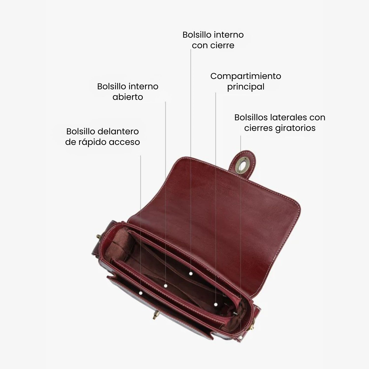ECOSUSI BOLSO MENSAJERO ALISON DE CUERO VEGANO ROJO ANGOLA - 6
