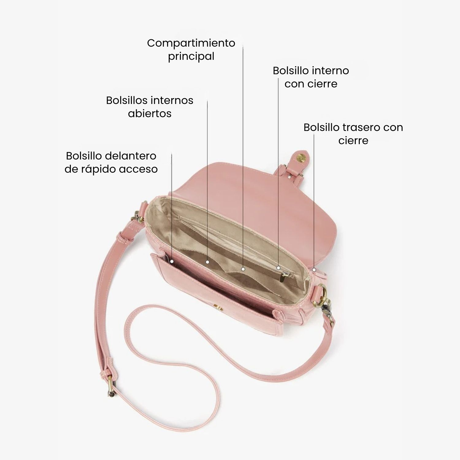 ECOSUSI CARTERA BANDOLERA EVELINA DE PAPEL LAVABLE ECOLOGICO ROSADO - 3