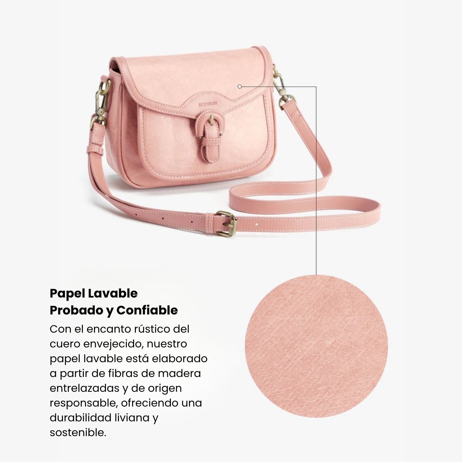 ECOSUSI CARTERA BANDOLERA EVELINA DE PAPEL LAVABLE ECOLOGICO ROSADO - 6