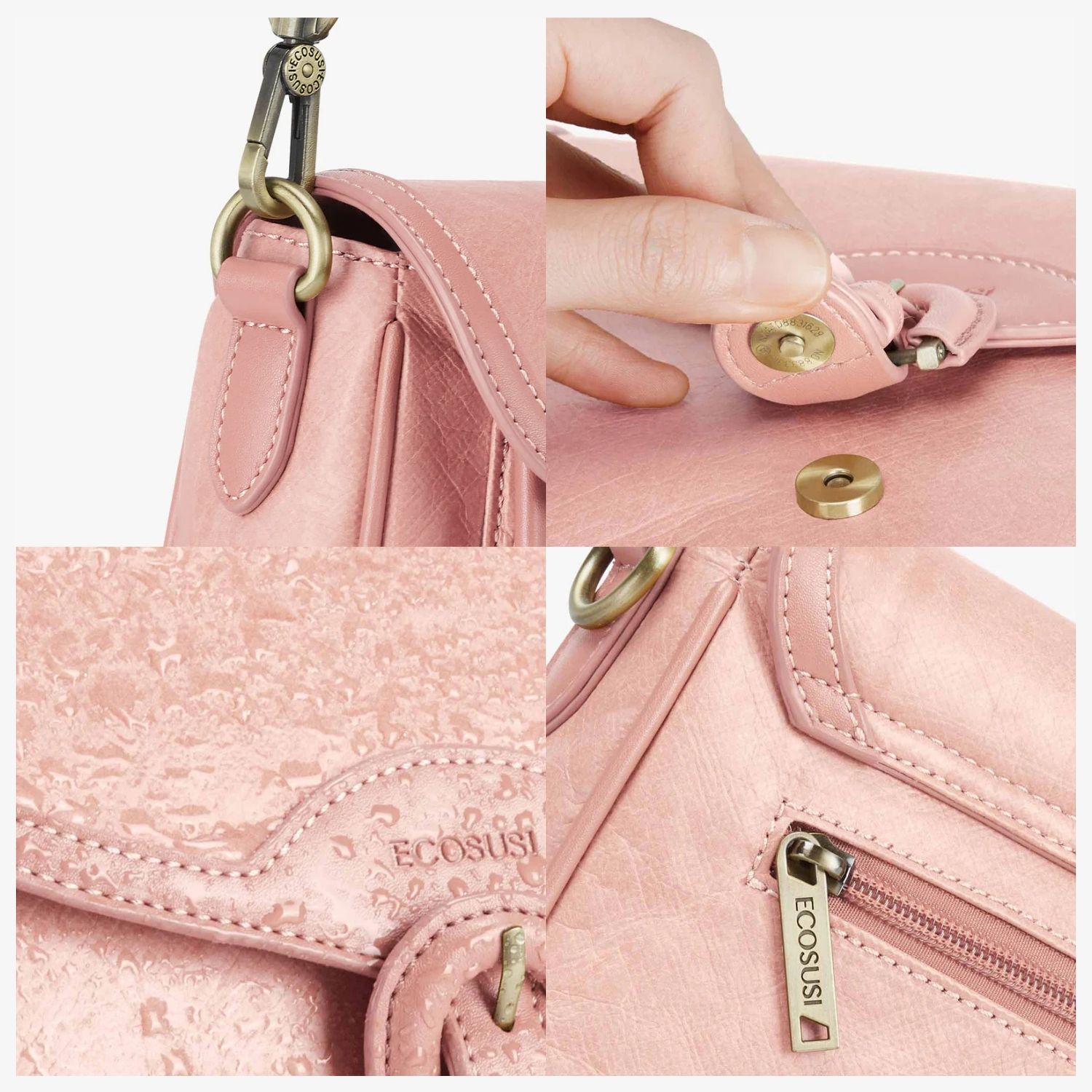 ECOSUSI CARTERA BANDOLERA EVELINA DE PAPEL LAVABLE ECOLOGICO ROSADO - 7