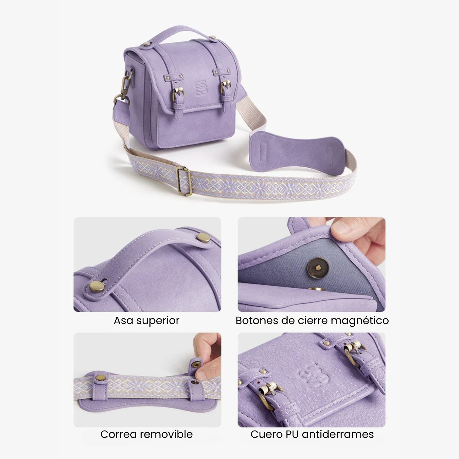 ECOSUSI BOLSO VINTAGE CLARA BANDOLERA PARA CAMARA COMPACTA LILA - 5
