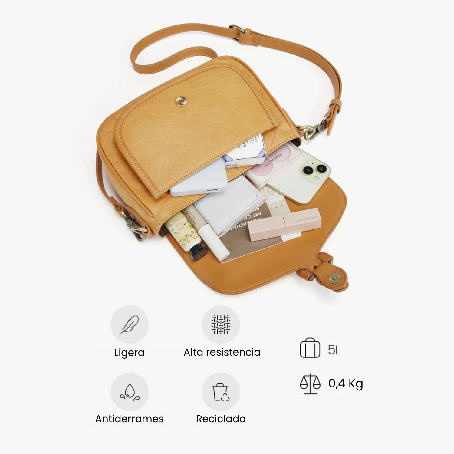 ECOSUSI CARTERA BANDOLERA EVELINA DE PAPEL LAVABLE ECOLOGICO AMBAR - 5