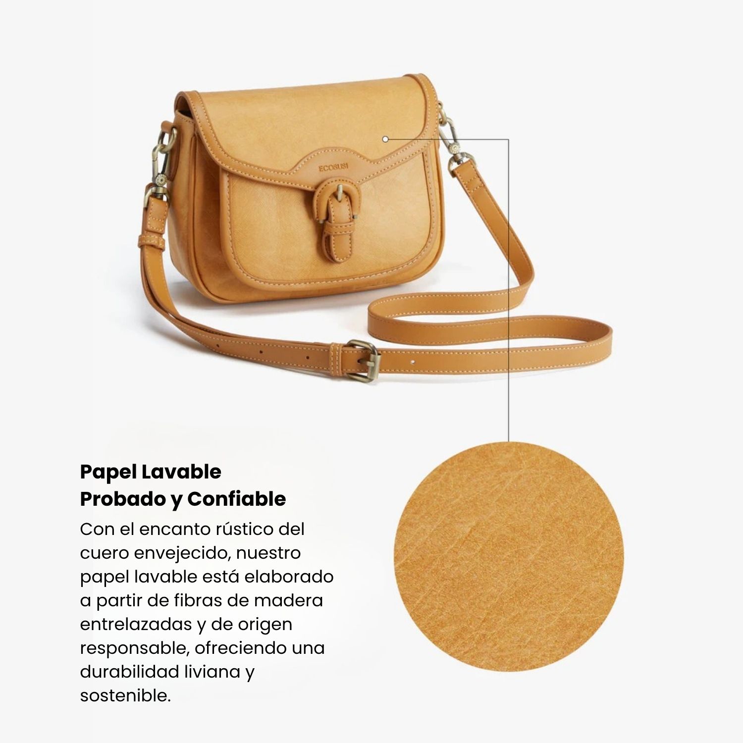 ECOSUSI CARTERA BANDOLERA EVELINA DE PAPEL LAVABLE ECOLOGICO AMBAR - 6