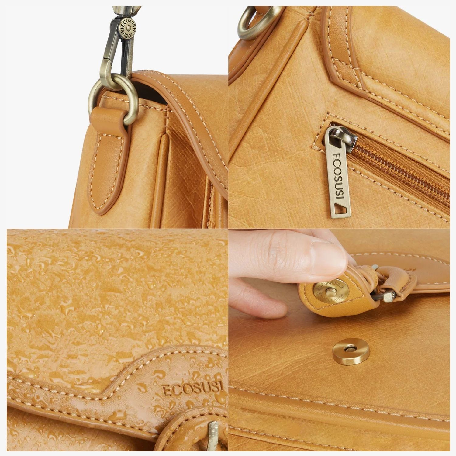 ECOSUSI CARTERA BANDOLERA EVELINA DE PAPEL LAVABLE ECOLOGICO AMBAR - 7