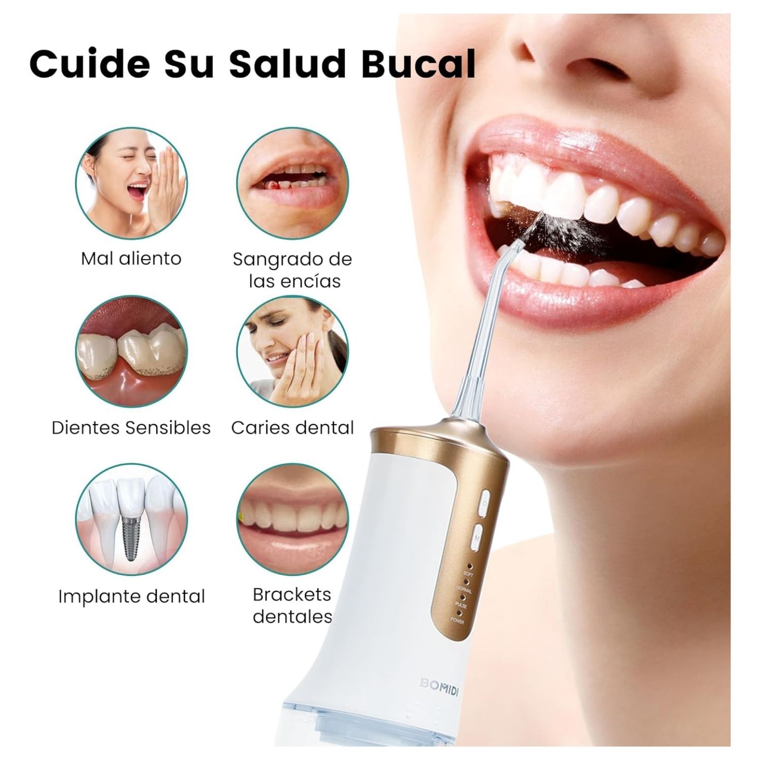 BOMIDI IRRIGADOR BUCAL PORTATIL RECARGABLE DE02 240 ML BLANCO - 2