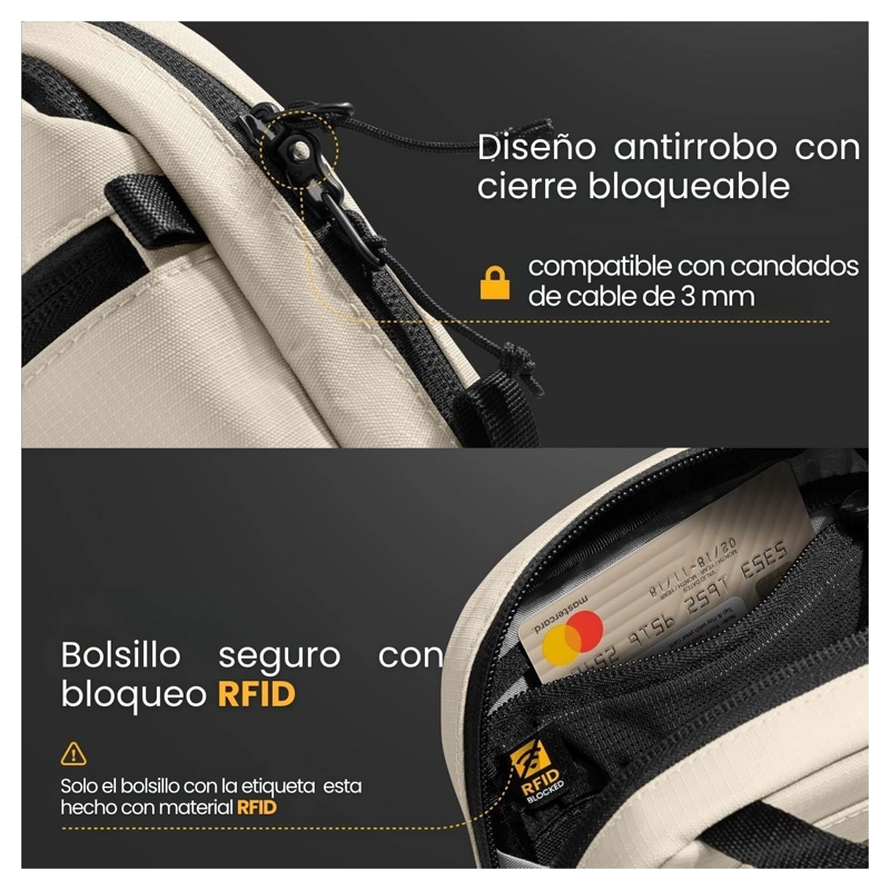 TOMTOC BOLSO BANDOLERA DE VIAJE AVIATOR-T37 RFID CAQUI - 5