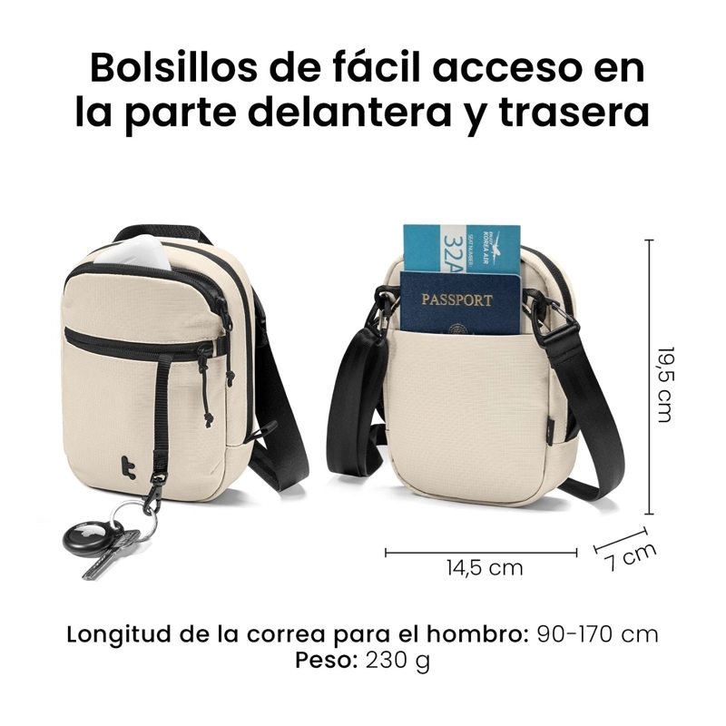 TOMTOC BOLSO BANDOLERA DE VIAJE AVIATOR-T37 RFID CAQUI - 8