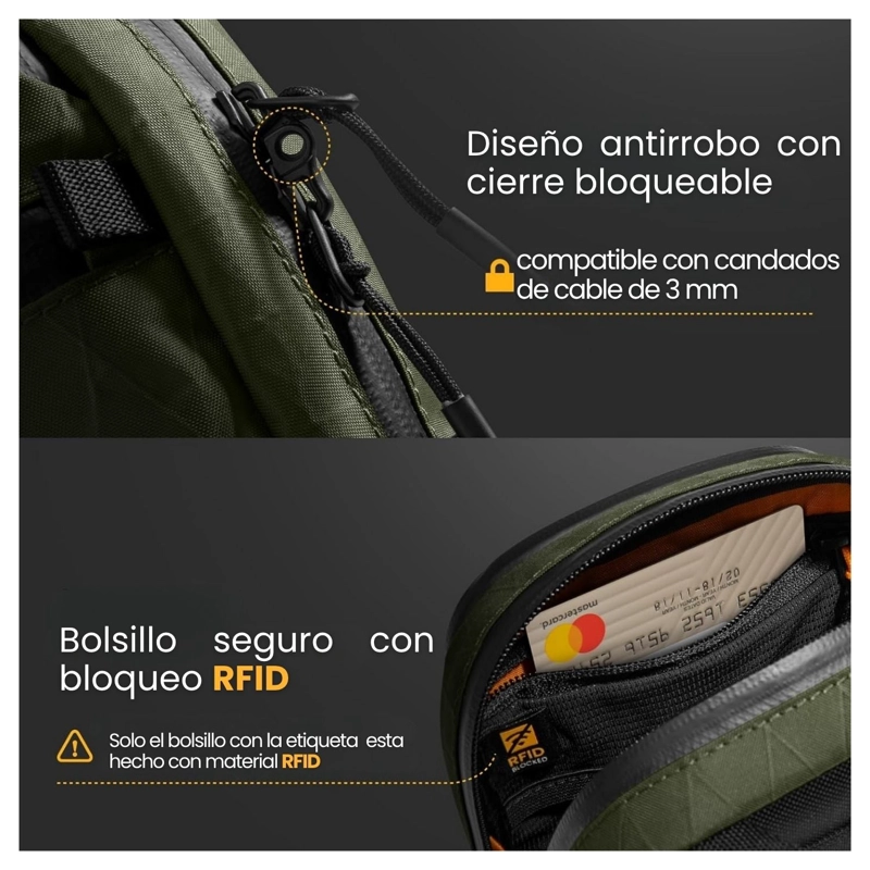 TOMTOC BOLSO BANDOLERA DE VIAJE AVIATOR-T37 RFID VERSION X-PAC VERDE - 6