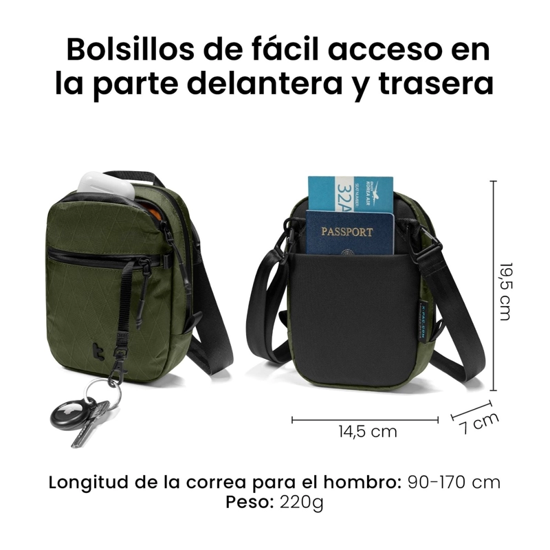 TOMTOC BOLSO BANDOLERA DE VIAJE AVIATOR-T37 RFID VERSION X-PAC VERDE - 8