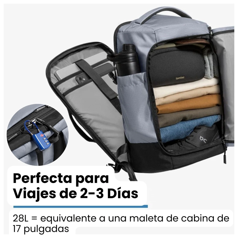 TOMTOC MOCHILA DE VIAJE NAVIGATOR-T66 LITEWAY PARA NOTEBOOK 16' 28L GRIS - 1