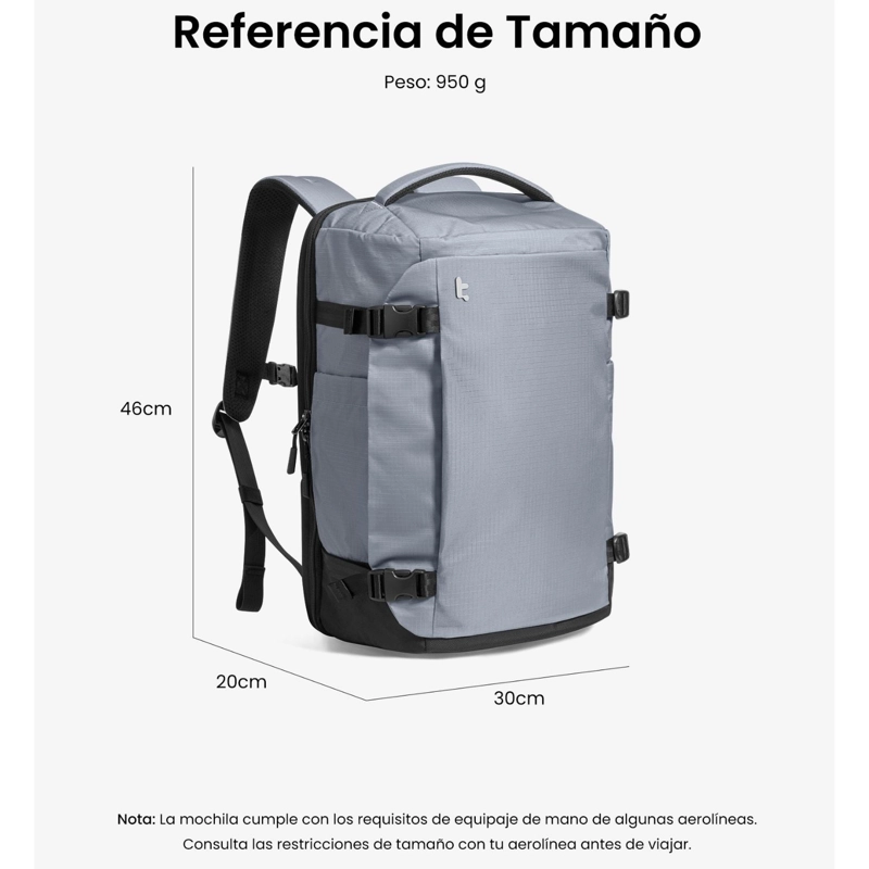 TOMTOC MOCHILA DE VIAJE NAVIGATOR-T66 LITEWAY PARA NOTEBOOK 16' 28L GRIS - 8