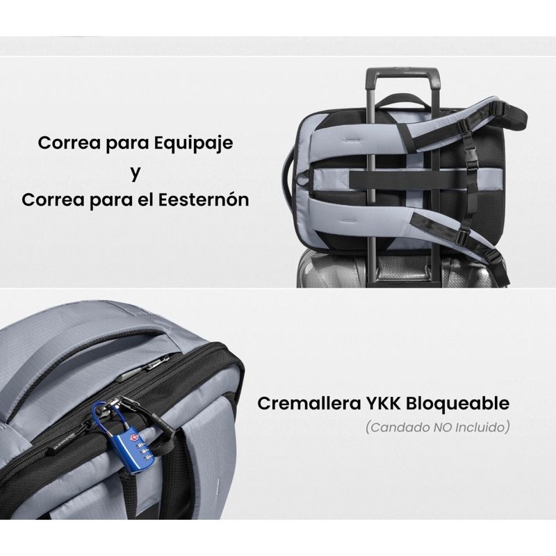 TOMTOC MOCHILA DE VIAJE NAVIGATOR-T66 LITEWAY PARA NOTEBOOK 16' 28L GRIS - 9