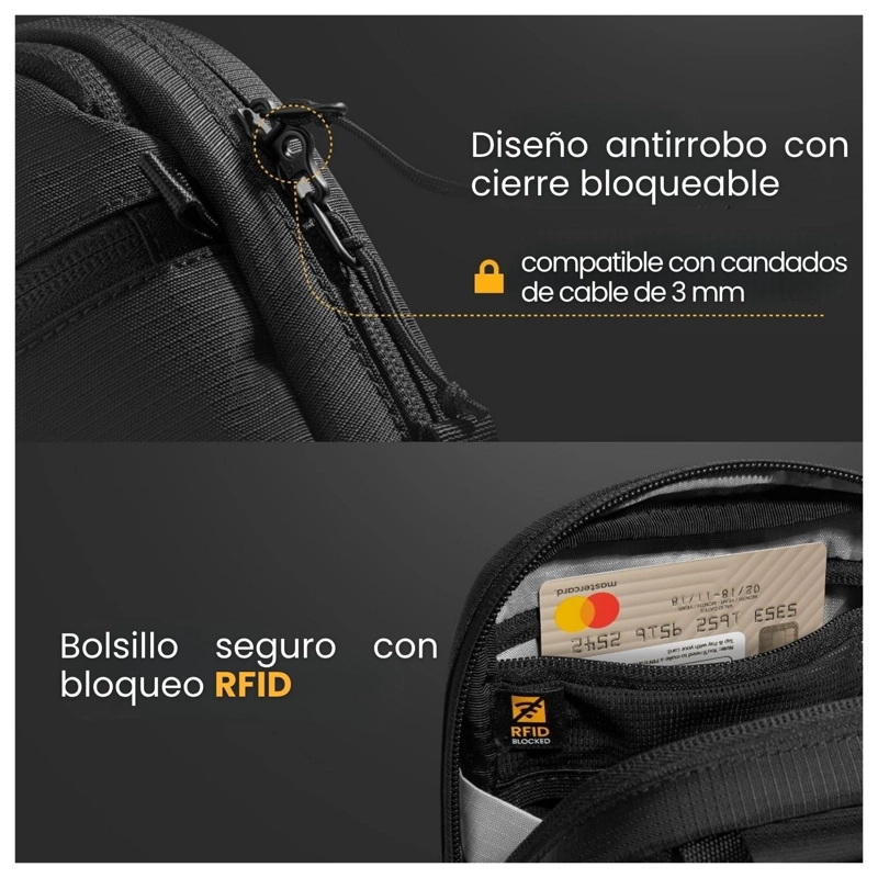 TOMTOC BOLSO BANDOLERA DE VIAJE AVIATOR-T37 RFID NEGRO - 5