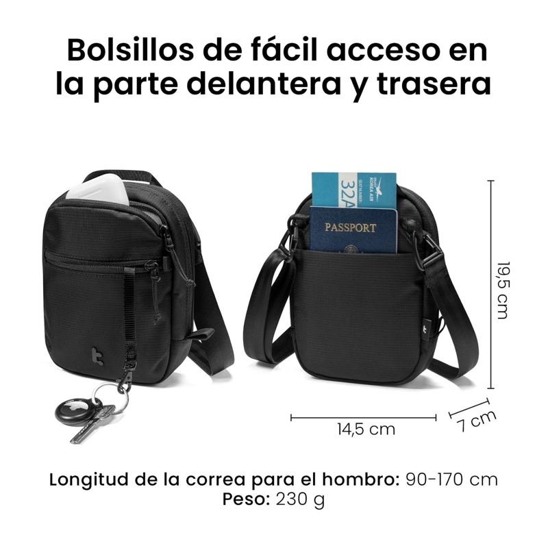 TOMTOC BOLSO BANDOLERA DE VIAJE AVIATOR-T37 RFID NEGRO - 8