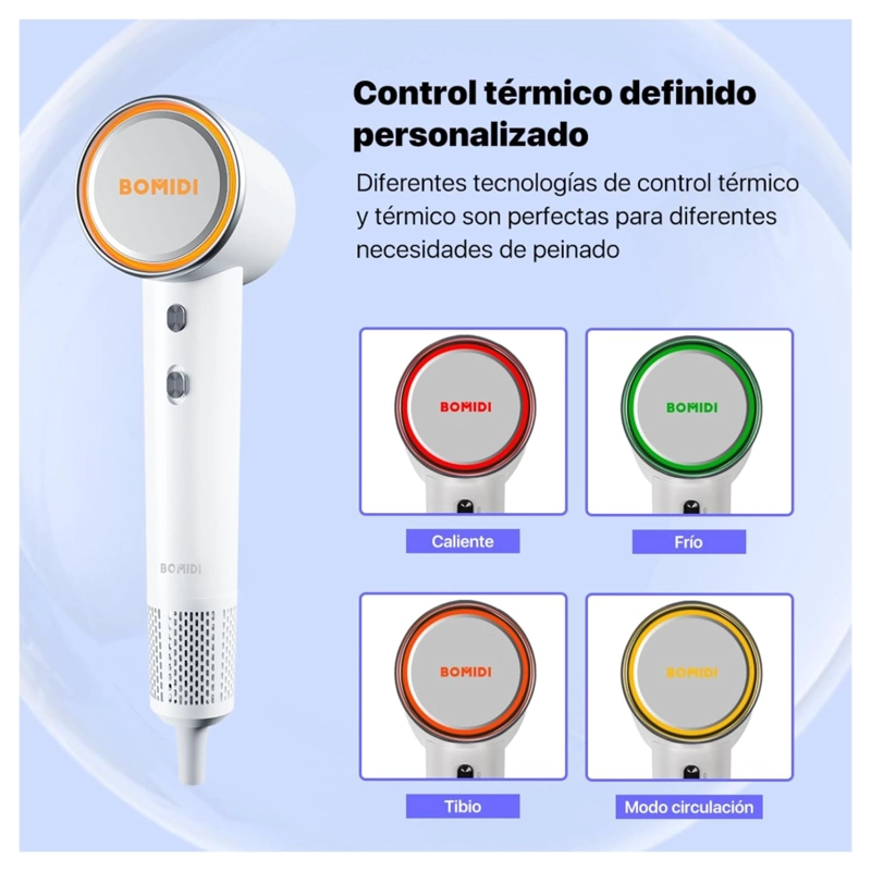 BOMIDI SECADOR DE PELO COMPACTO HD04 PROFESIONAL IONICO NEGATIVO BLANCO - 9