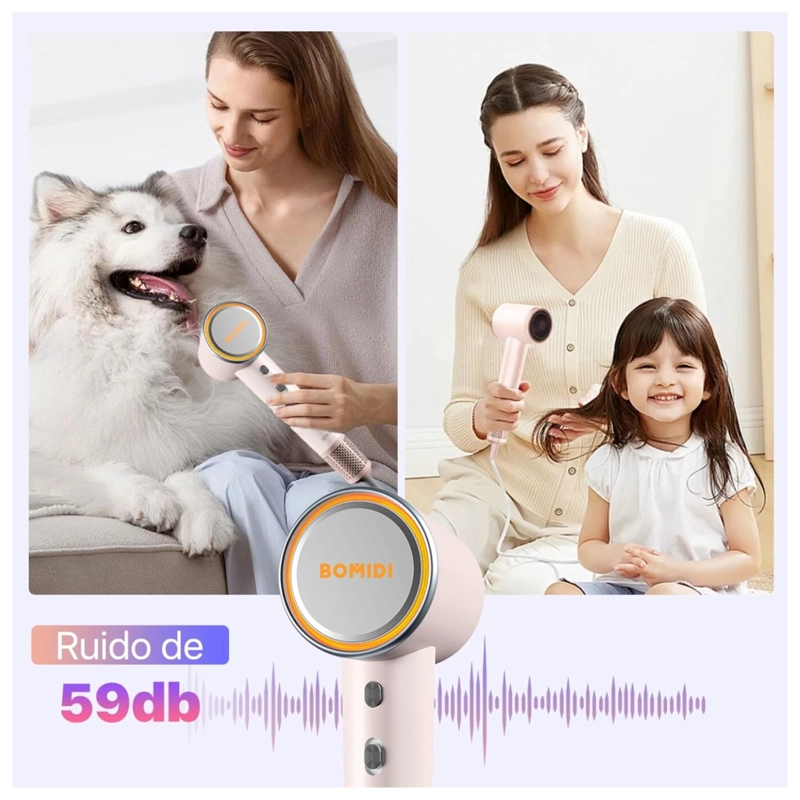 BOMIDI SECADOR DE PELO COMPACTO HD04 PROFESIONAL IONICO NEGATIVO ROSADO - 5