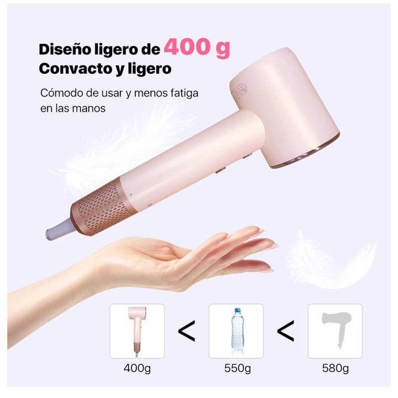 BOMIDI SECADOR DE PELO COMPACTO HD04 PROFESIONAL IONICO NEGATIVO ROSADO - 6