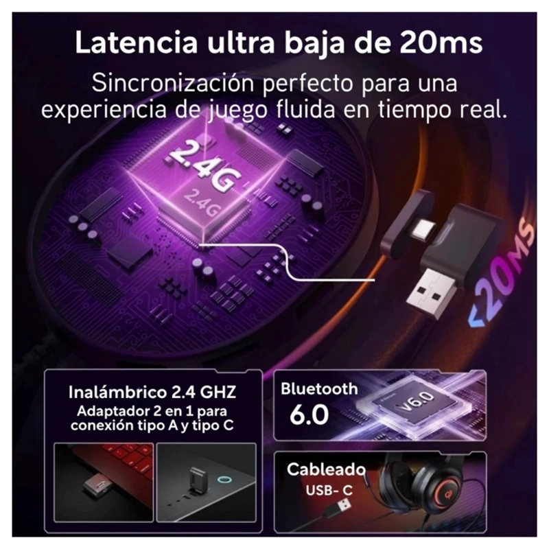 QCY HEROAD V200 AUDIFONOS BLUETOOTH INALAMBRICOS ANC NEGRO - 6