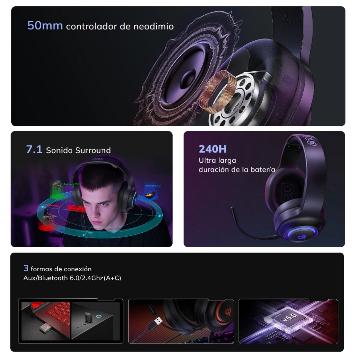 QCY HEROAD V200 AUDIFONOS BLUETOOTH INALAMBRICOS ANC NEGRO - 8