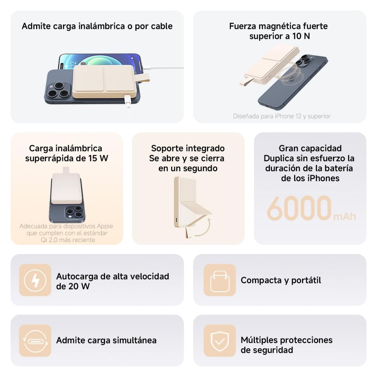 XIAOMI POWER BANK MAGNE TICO 2 6000 MAH BATERIA PORTATIL 15W BLANCO - 3