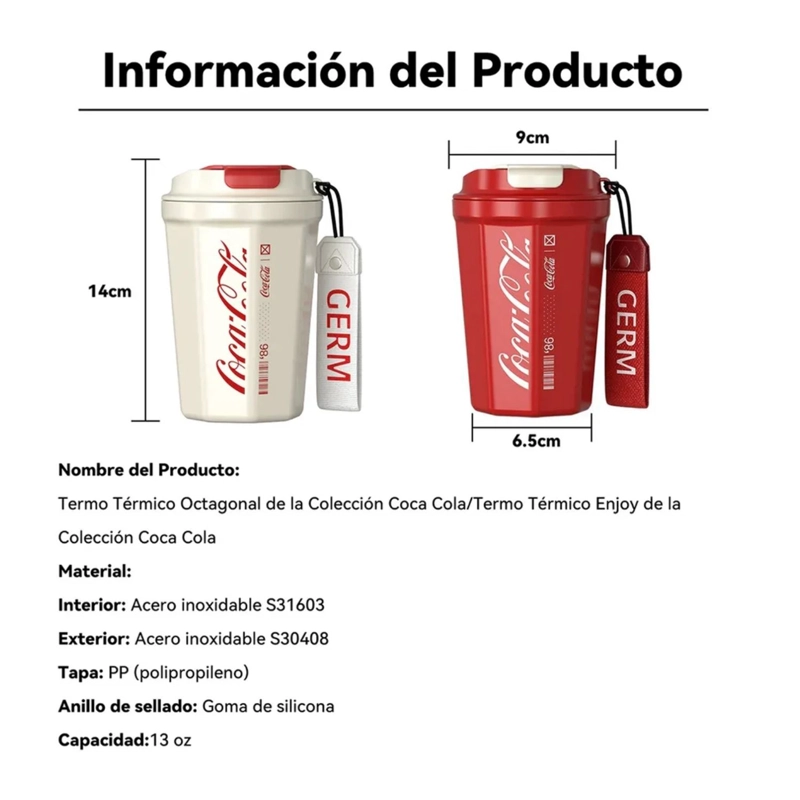 TAZA CAFE  GERM X COCA-COLA DIAMANTE 390 ML BLANCA - 9