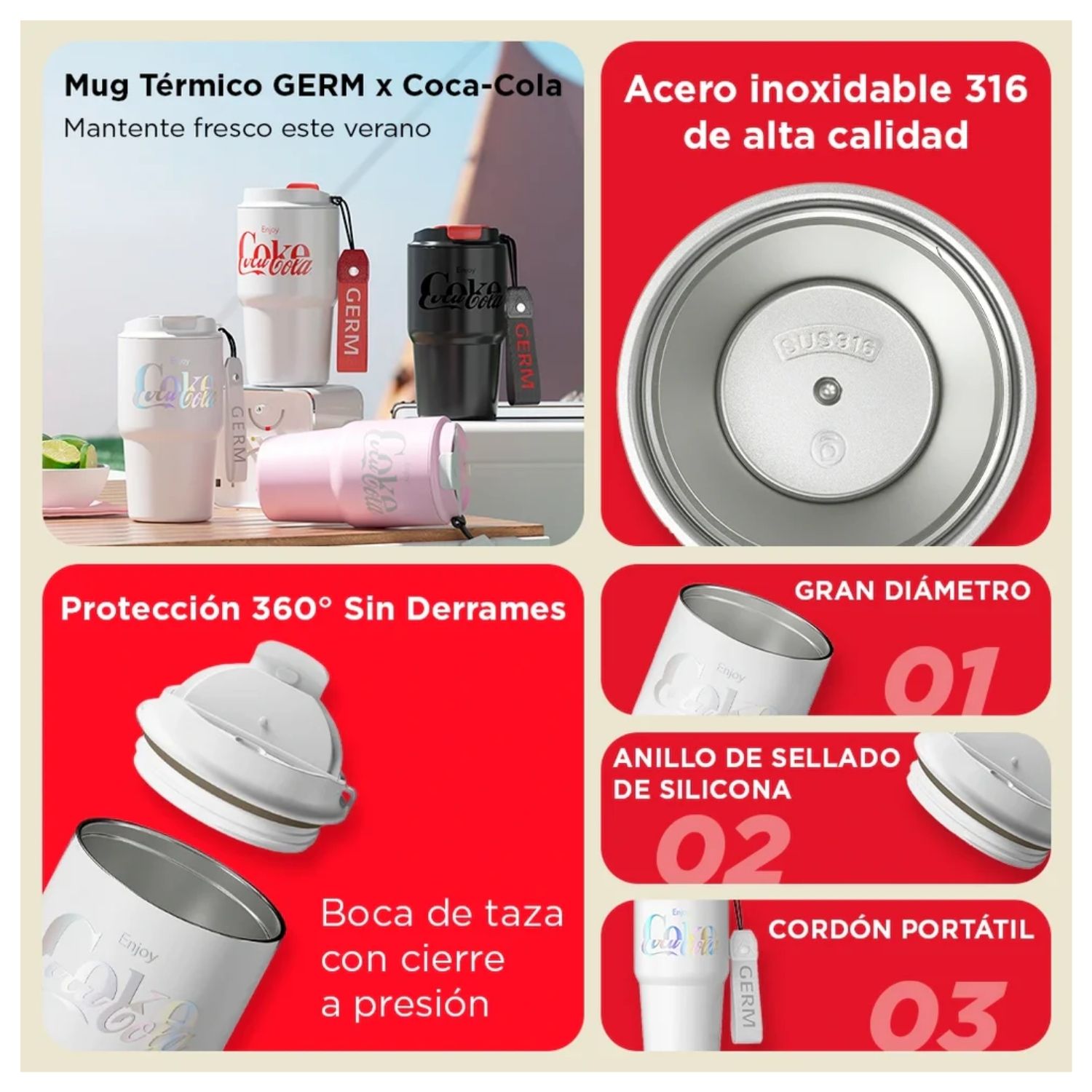 VASO TE RMICO GERM X COCA-COLA 590 ML ROSA CORAL - 2