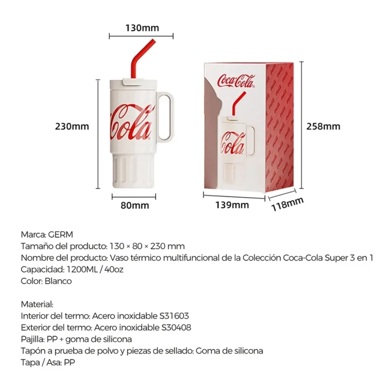 VASO TE RMICO GERM X COCA-COLA 1200 ML SUPER TUMBLER BLANCO - 7