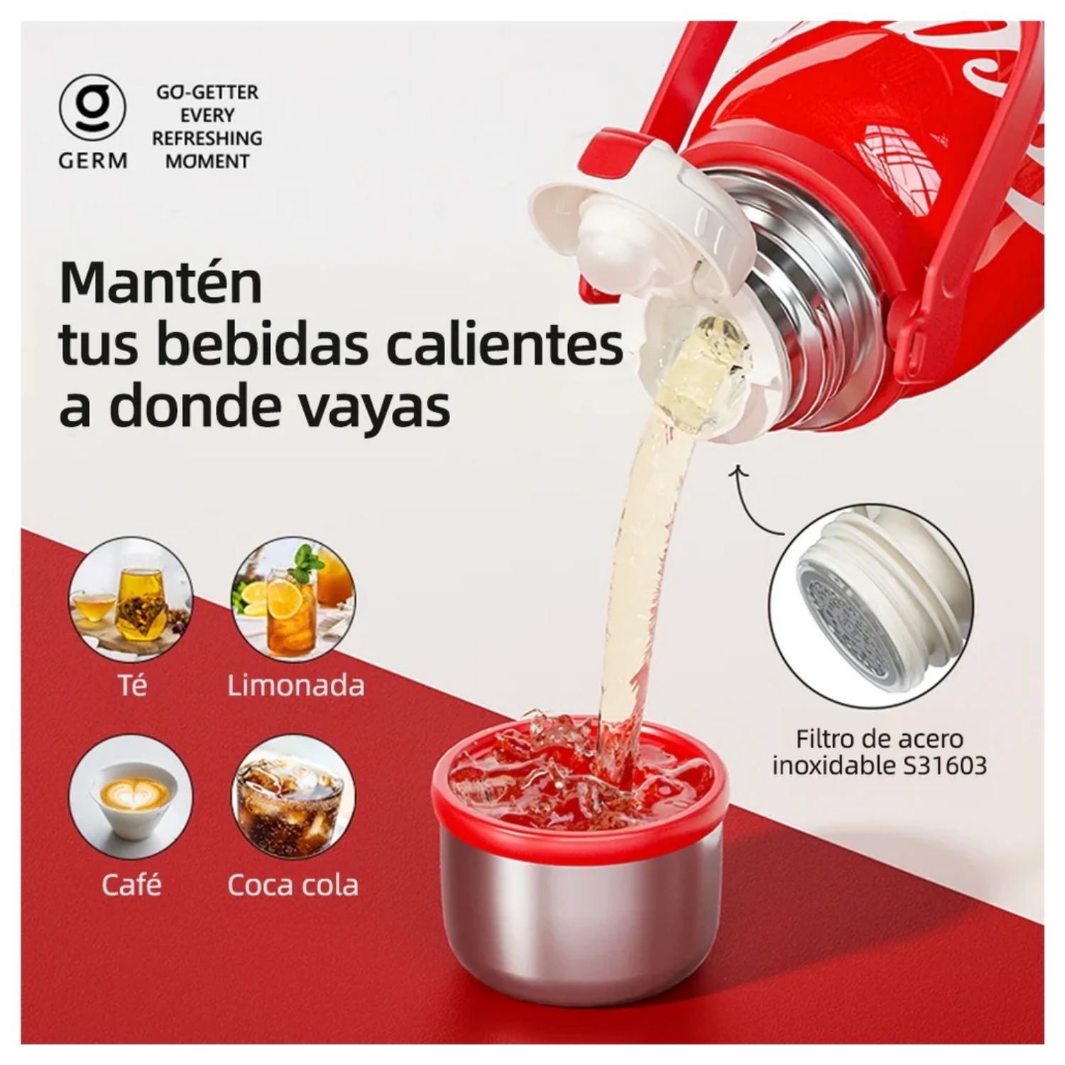 BOTELLA TE RMICA GERM X COCA-COLA 1200 ML TRE BOL ROJO - 2