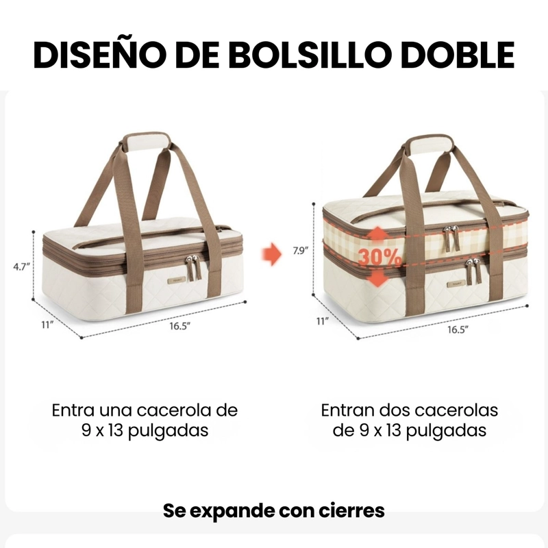 Tourit Bolsa Térmica Doble Comida 23x33cm Acolchada Beige - 5