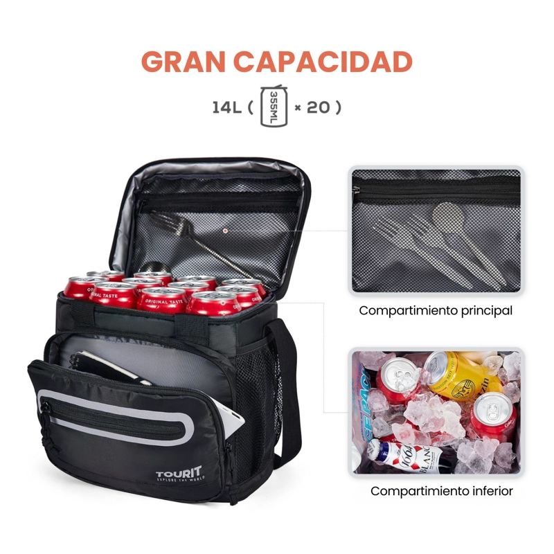 TOURIT LONCHERA TE RMICA WORK 20 LATAS 14L IMPERMEABLE NEGRO - 4
