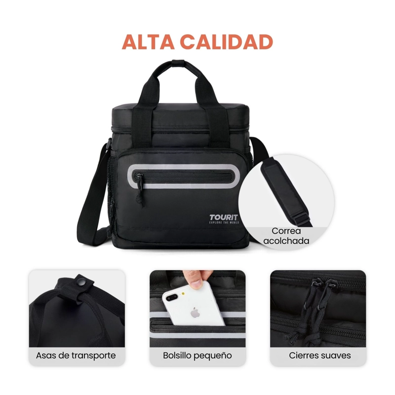 TOURIT LONCHERA TE RMICA WORK 20 LATAS 14L IMPERMEABLE NEGRO - 5