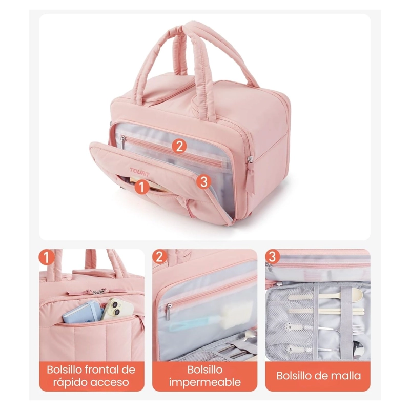 TOURIT LONCHERA TE RMICA PUFFY 8.5L HIELO REUSABLE ROSA CLARO - 5